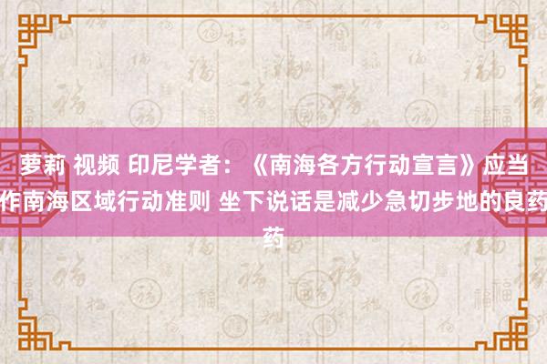 萝莉 视频 印尼学者：《南海各方行动宣言》应当作南海区域行动准则 坐下说话是减少急切步地的良药