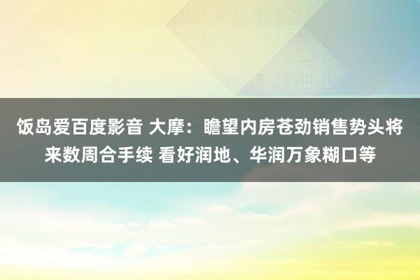 饭岛爱百度影音 大摩：瞻望内房苍劲销售势头将来数周合手续 看好润地、华润万象糊口等