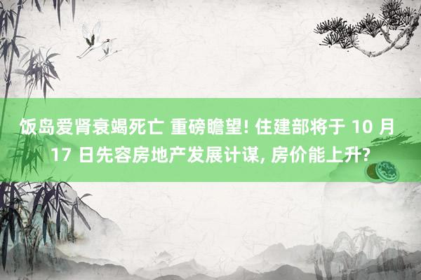 饭岛爱肾衰竭死亡 重磅瞻望! 住建部将于 10 月 17 日先容房地产发展计谋， 房价能上升?