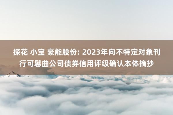 探花 小宝 豪能股份: 2023年向不特定对象刊行可鬈曲公司债券信用评级确认本体摘抄