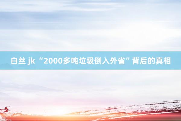 白丝 jk “2000多吨垃圾倒入外省”背后的真相