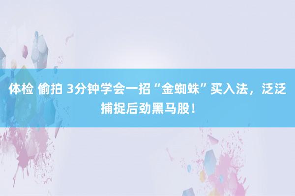 体检 偷拍 3分钟学会一招“金蜘蛛”买入法，泛泛捕捉后劲黑马股！